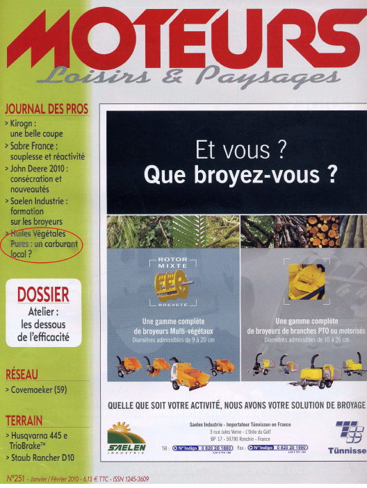 Huile végétale carburant pour petits moteurs et tondeuses