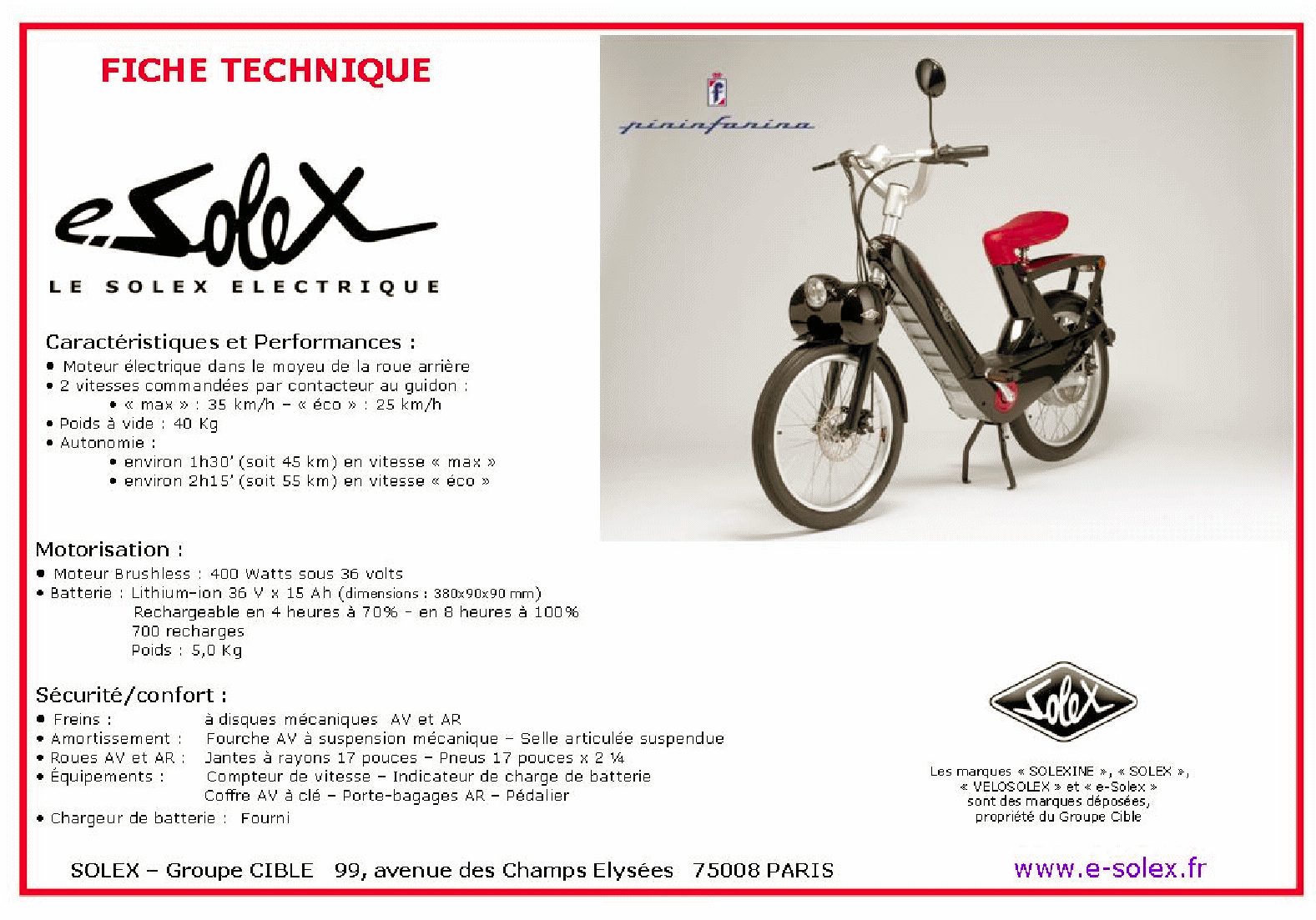 solex electrique fiche technique