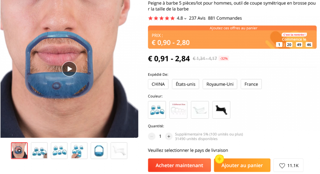 Screenshot 2021-08-21 at 12-10-07 0 91 € 32% di sconto Pettine da barba Set 5 pezzi per uomo, utensile da taglio simmetrico [...]. Png