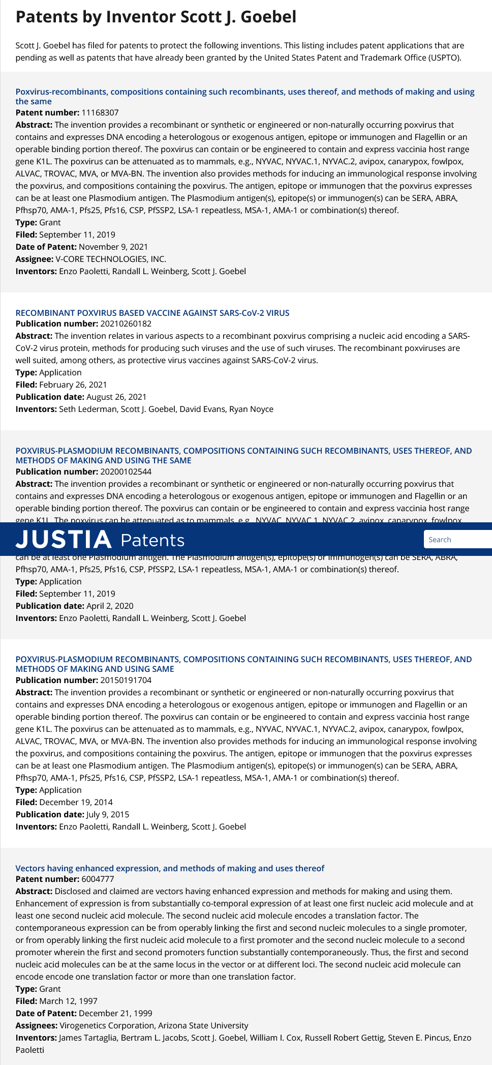 Zrzut ekranu 2022-05-23 o 14-05-00 Scott J. Goebel Wynalazki Patenty i zgłoszenia patentowe - Justia Patents Search.png