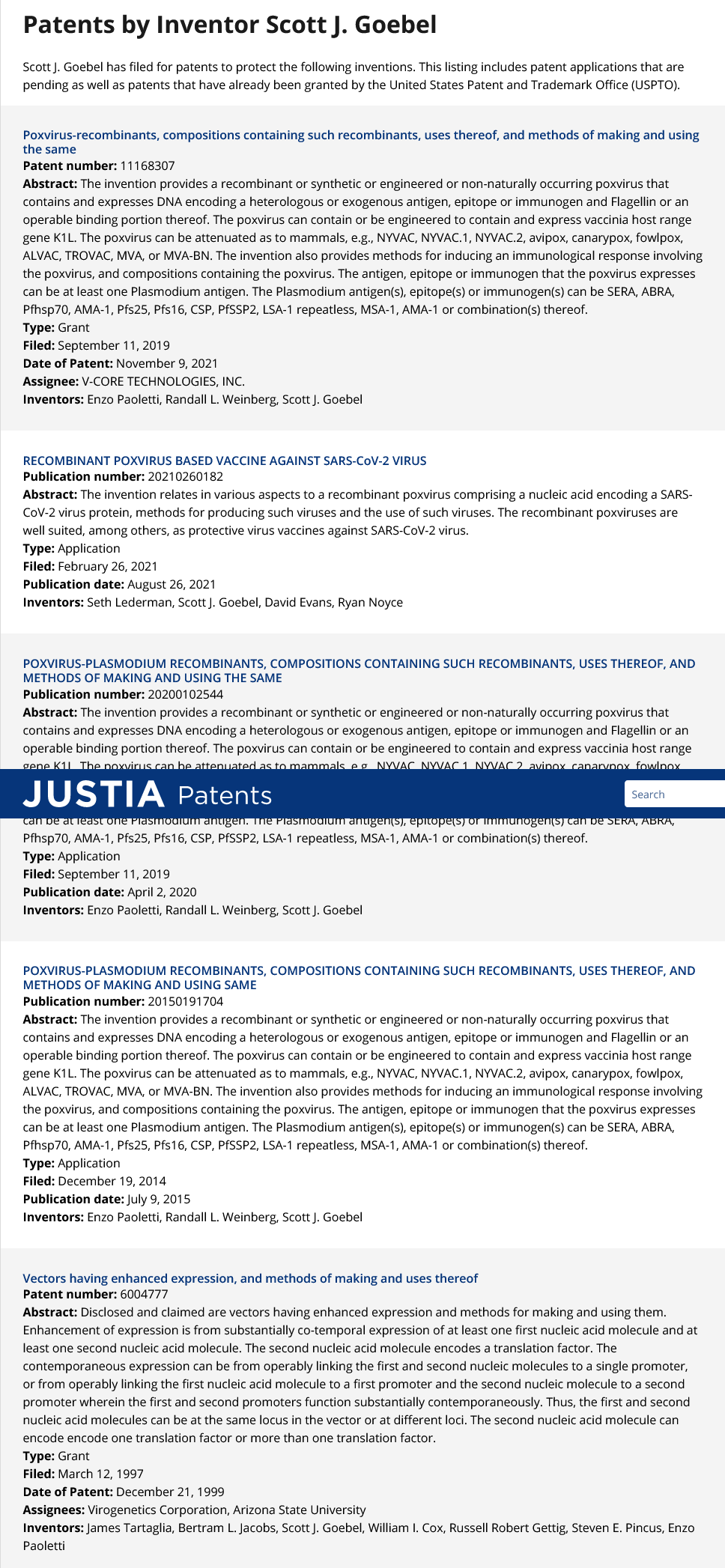 Ekran Görüntüsü 2022-05-23, 14-05-00 Scott J. Goebel Buluşları Patentler ve Patent Başvuruları - Justia Patents Search.png