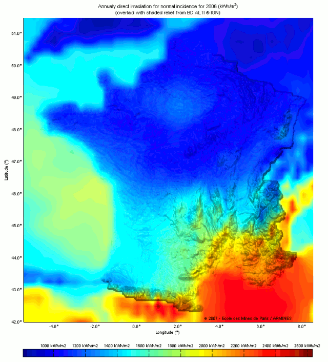 carte irradiation solaire dni france