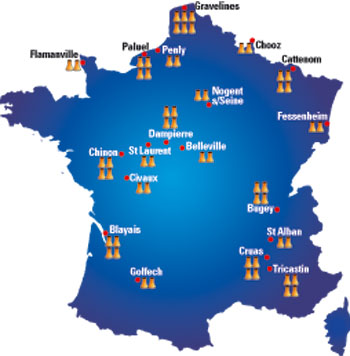 Carte de France des centrales nucléaires