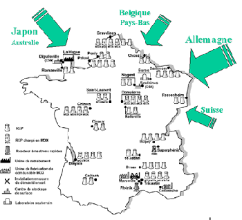 carte de France du nucléaire et traitement des déchets