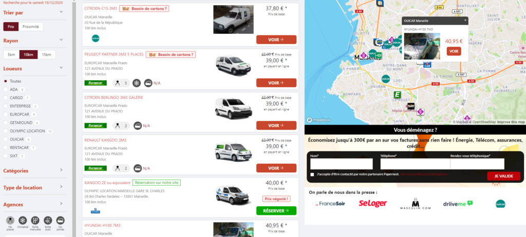 comparateur location de voitures